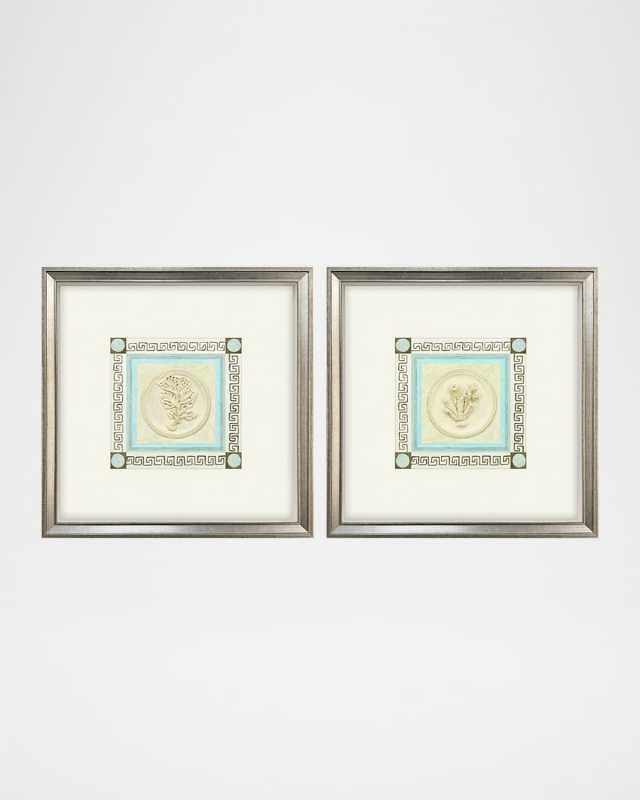 "Coral Circles II" Hand-Embellished Giclees, Set of 2